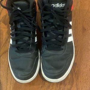 Adidas red/ black hi tops